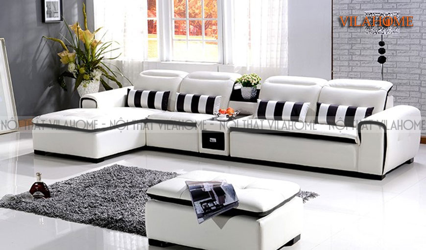 Mẫu sofa da đẹp hiện đại màu trắng kẻ đen - 201