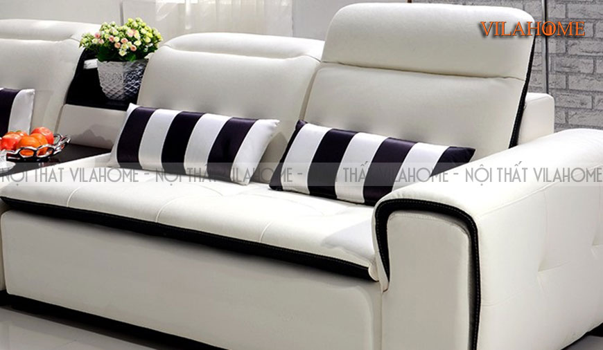 Mẫu sofa da Hàn Quốc màu trắng họa tiết kẻ đen - 201