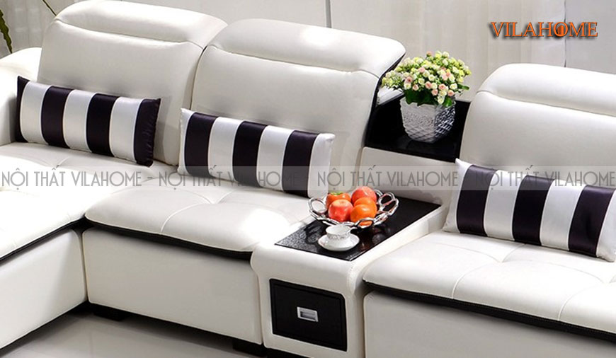 Sofa da hiện đại có hộc để đồ màu trắng - 201