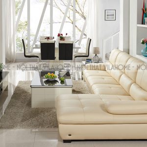 Sofa góc da Hàn Quốc trắng kem dài 2m8