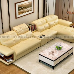 sofa da hiện đại màu vàng kem 212-1