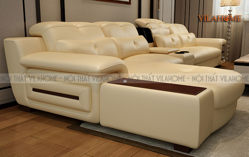 Sofa da hiện đại góc màu vàng kem - 212