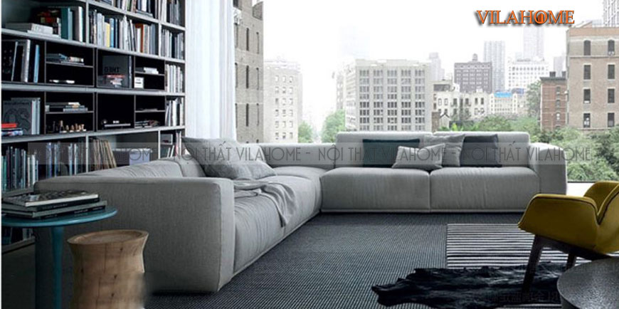 Ghế sofa đẹp hiện đại góc nỉ màu xám1003-4