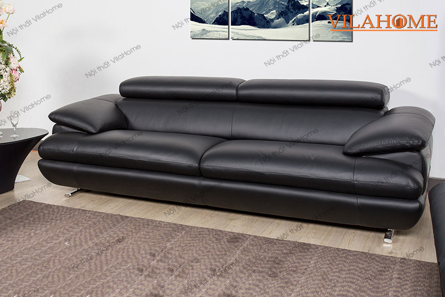 1217 - Sofa Văng Da Màu đen đệm Phồng Tựa Lưng Thấp 1m5