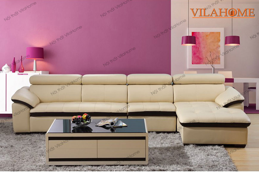 Ghế sofa da màu kem góc chữ L - 238