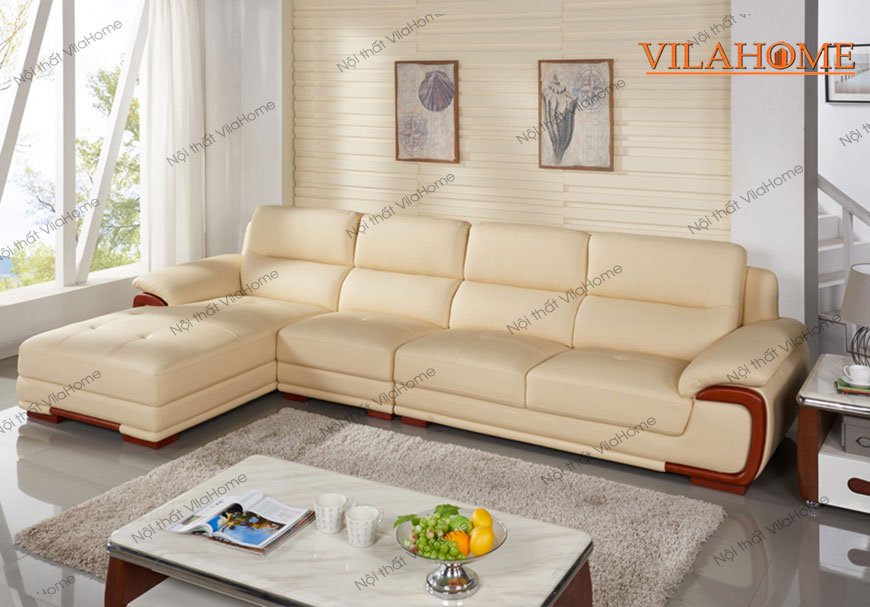 sofa da màu kem tay lộ gỗ - 243 (1)