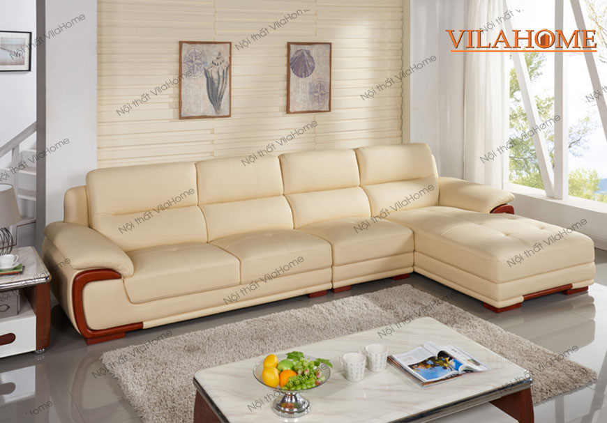 sofa da góc màu kem tay lộ gỗ kích thước 2.8m x 1.8m - 243 (2)