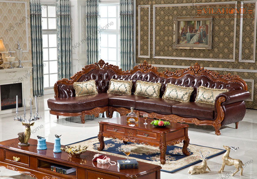 Sofa gỗ tân cổ điển cho phòng khách