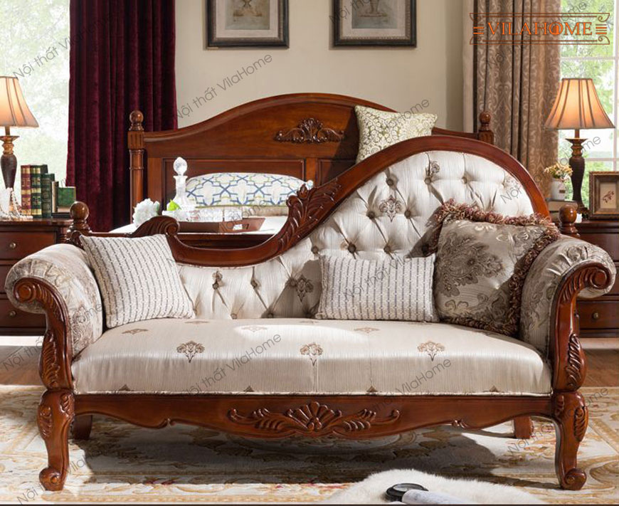 Chuyên ghế sofa tân cổ điển đẹp 1333, bọc vải hoa cổ điển màu trắng, khung gỗ tự nhiên - Kho Sofa Vila