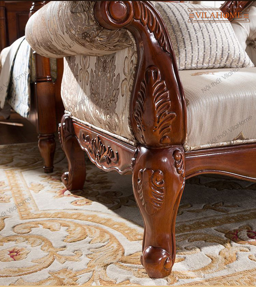 Chuyên ghế sofa tân cổ điển đẹp 1333, bọc vải màu trắng , khung gỗ tự nhiên - Kho Sofa Vila