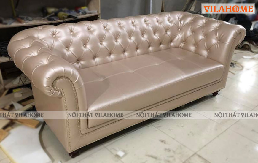 Xưởng sản xuất sofa tân cổ điển mã29 Da màu vàng nâu cao cấp - Sofa tân cổ điển VILA