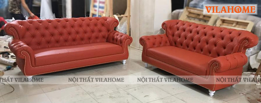 Xưởng sản xuất sofa tân cổ điển mã 52, màu đỏ cao cấp - Sofa tân cổ điển VILA
