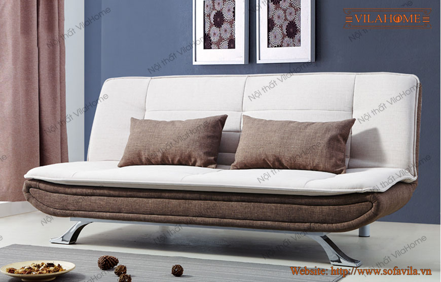 Sofa giường 1m2, sofa bed đẹp 9903 bọc vải màu trắng nâu - Kho sofa giường Vila