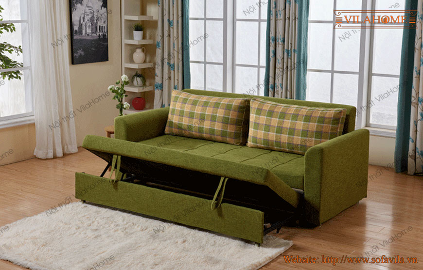 Ghế sofa giường rẻ, Sofa giường cho nhà nhỏ - Sofa bed hà nội 1595, bọc vải màu xánh lá cây