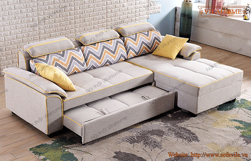 Mẫu ghế sofa giường 2 trong 1. Sofa giường nằm 1596, bọc vải màu xám