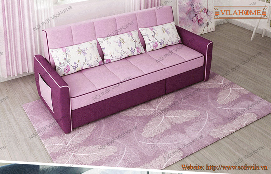 Bán ghế sofa giường, Ghế sofa giường cho nhà nhỏ 1597, bọc nỉ màu hồng