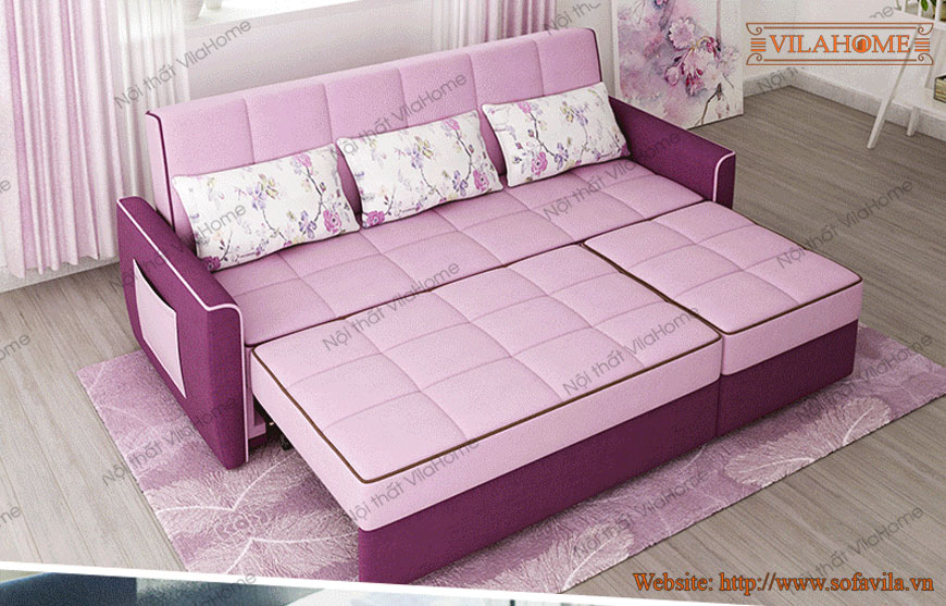 Ghế sofa giường bọc nỉ màu hồng