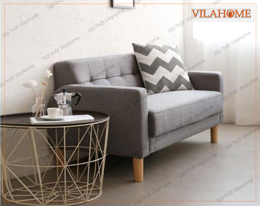 Sofa văng nhỏ màu xám dài có chân gỗ