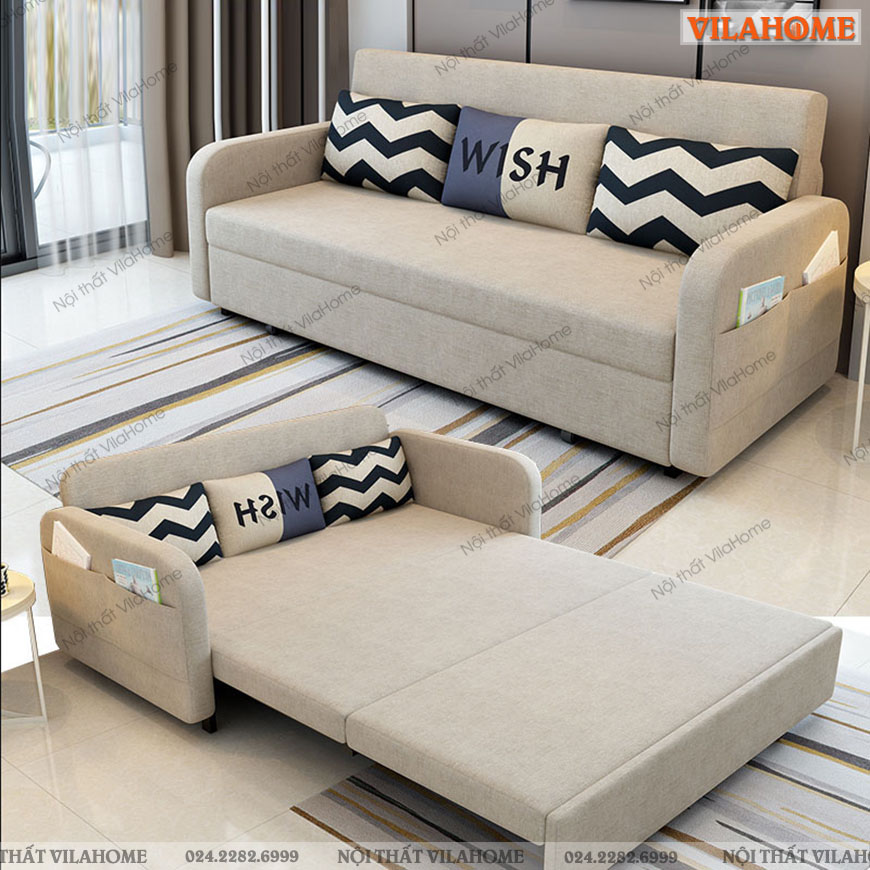 Ghế sofa văng giường vải nỉ kiểu dáng thiết kế sang trọng, hiện đại phù hợp kết hợp cùng bàn trà
