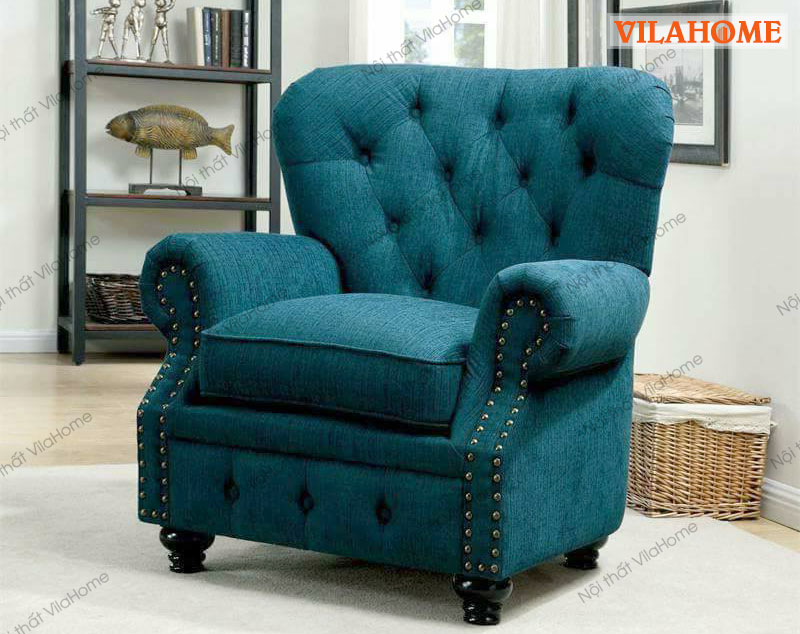 Xưởng sản xuất sofa tân cổ điển mã 6002 bọc vải màu xanh cao cấp - Sofa tân cổ điển VILA