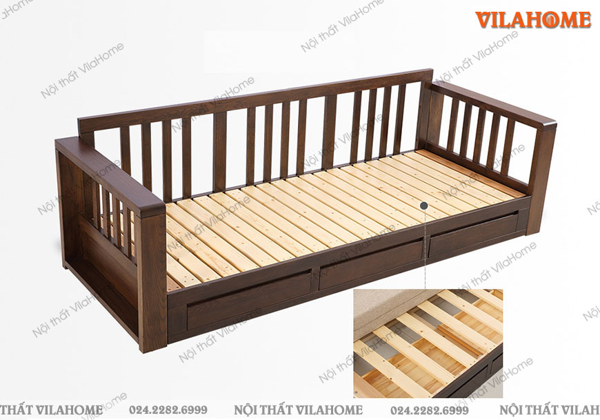 Khung ghế sofa giường đa năng VilaHome làm từ gỗ sồi tự nhiên, bảo hành 10 năm