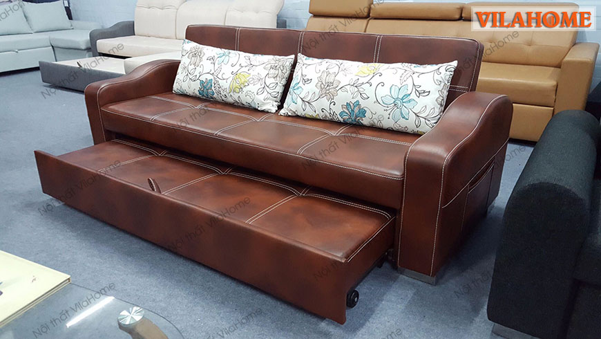 Mẫu sofa giường đa năng 9918, màu nâu, da Indo nhập khẩu, 2,1m x 0,85m