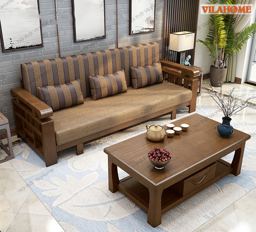 Sofa bed gỗ tự nhiên màu nâu đẹp giá rẻ ở Thanh Xuân
