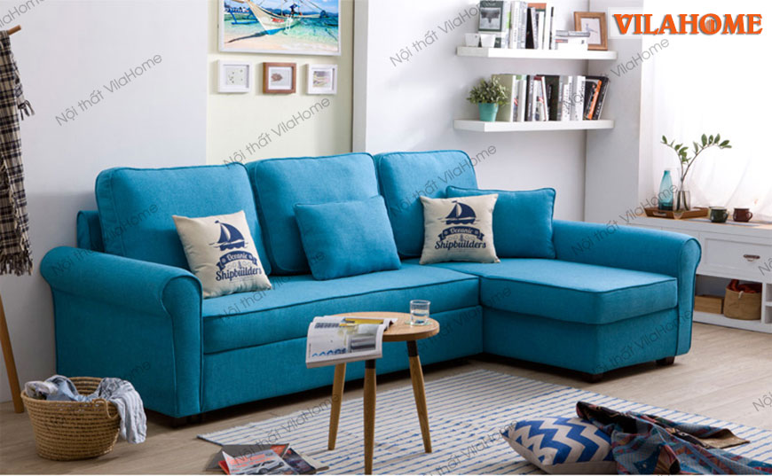 Mẫu sofa giường hiện đại 9919: Màu xanh ngọc. Kích thước: 2,5m x 1,6m x 0,85m. Chất liệu: Nỉ Hàn Quốc nhập khẩu cao cấp