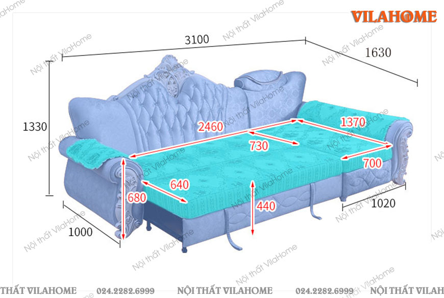 Kích thước sofa giường tân cổ điển