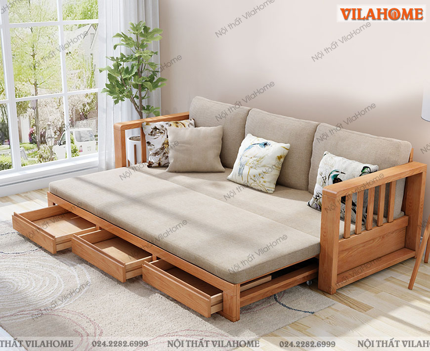 Sofa gường gỗ đẹp - g902 đơn giản, đẹp