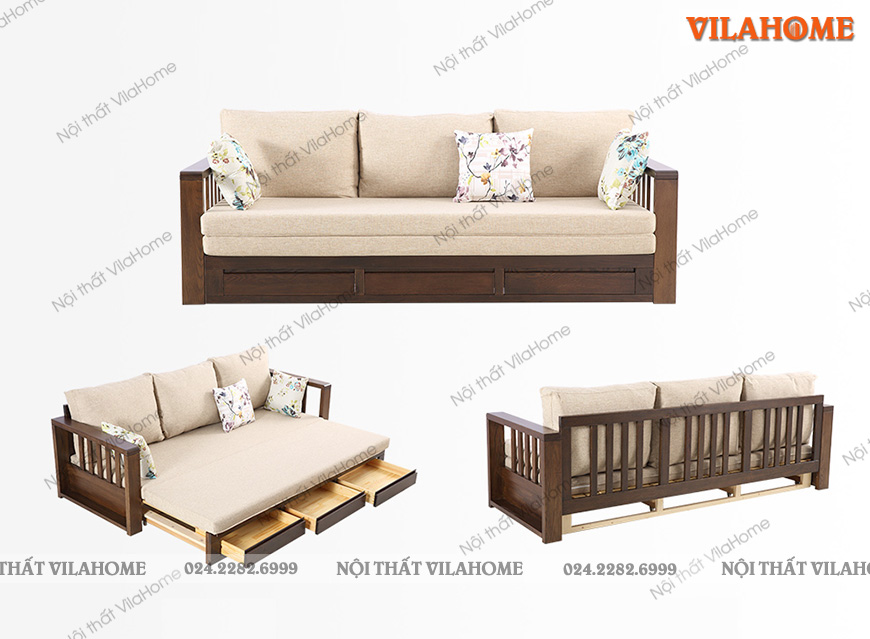 sofa giường gỗ màu nâu, Sofa giường giá rẻ