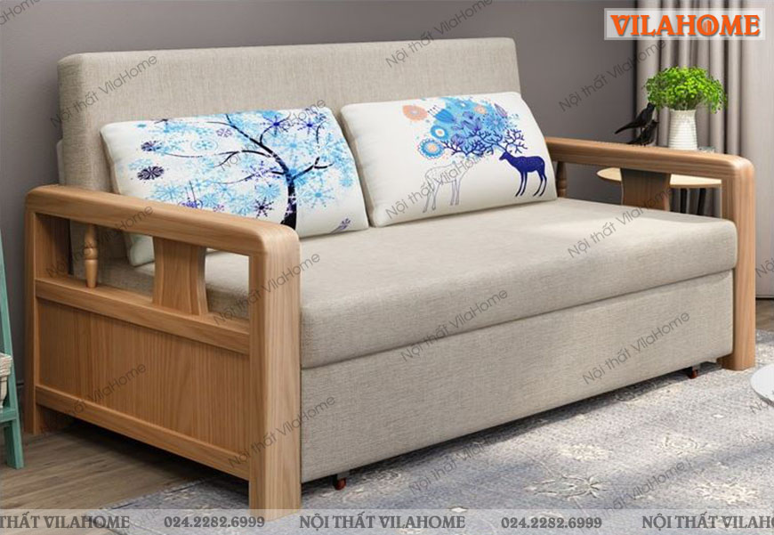 Sofa gường gỗ đẹp-s901 đơn giản, đẹp