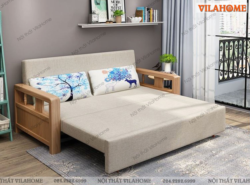 Sofa giường gỗ sồi S901 đơn giản, giá rẻ