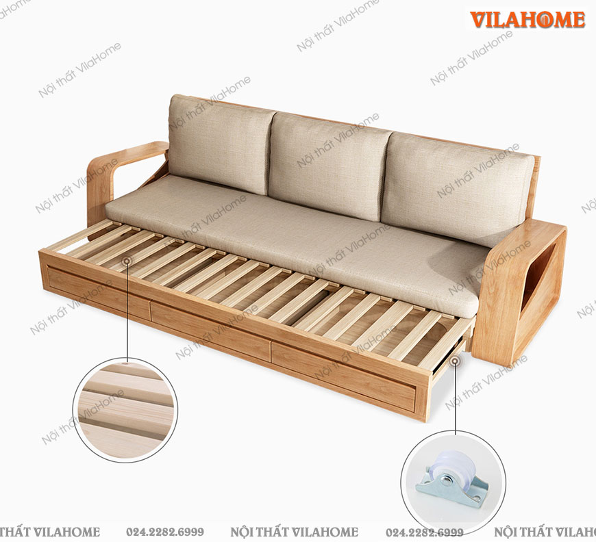 sofa giường gỗ sồi cho nhà nhỏ