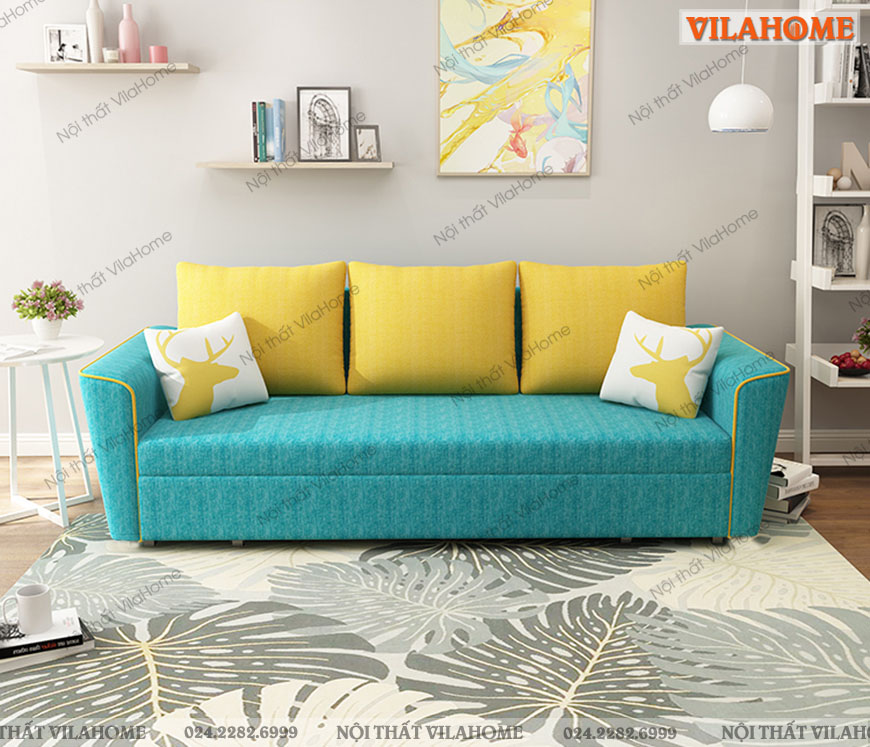 Sofa giường với gối màu vàng