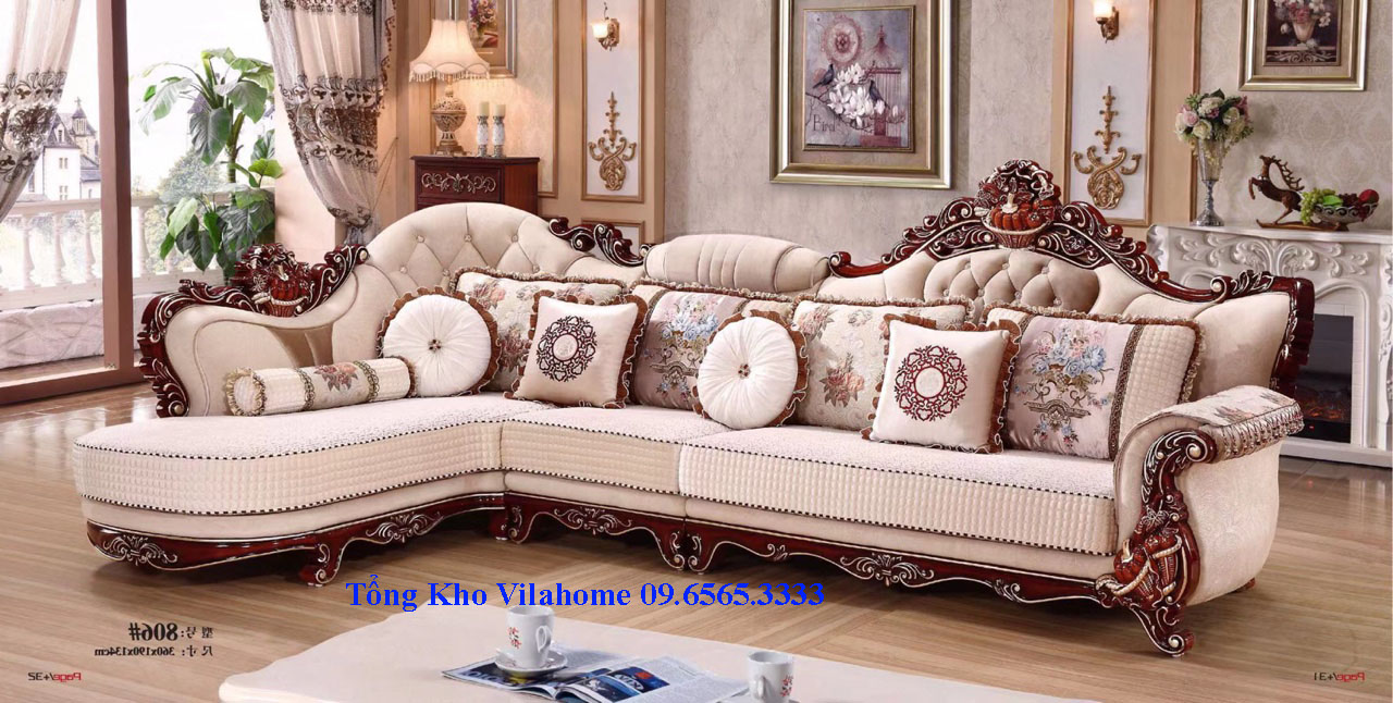 Địa chỉ bán bộ sofa góc tân cổ điển hàng nhập khẩu cao cấp tại Hà Nội, Sofa tân cổ điển màu nâu