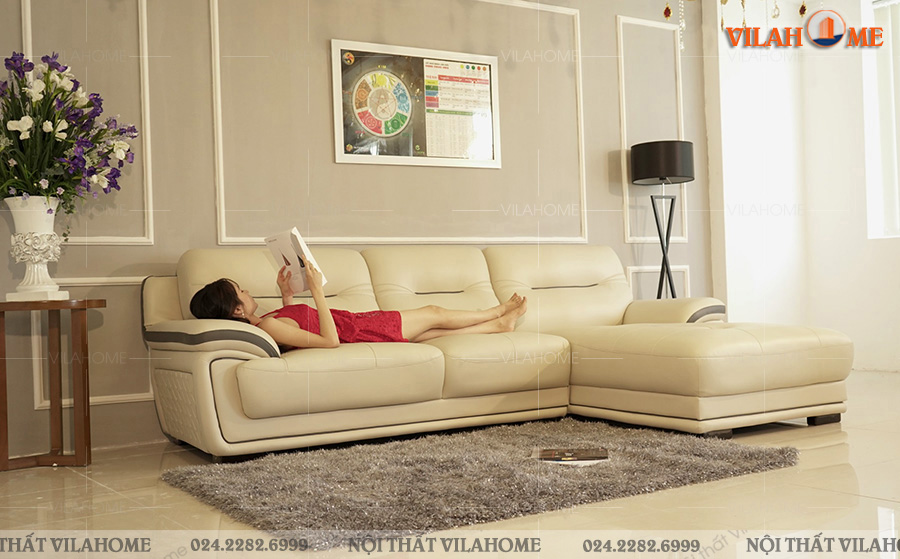 Sofa da màu kem sang trọng kích thước 2.6m x 1.6m
