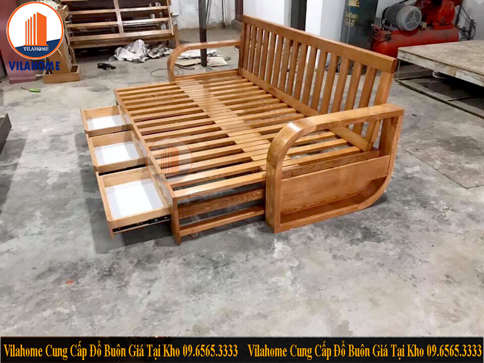 Khung dát giường gỗ tự nhiên kèm ngăn kéo để đồ tiện lợi 