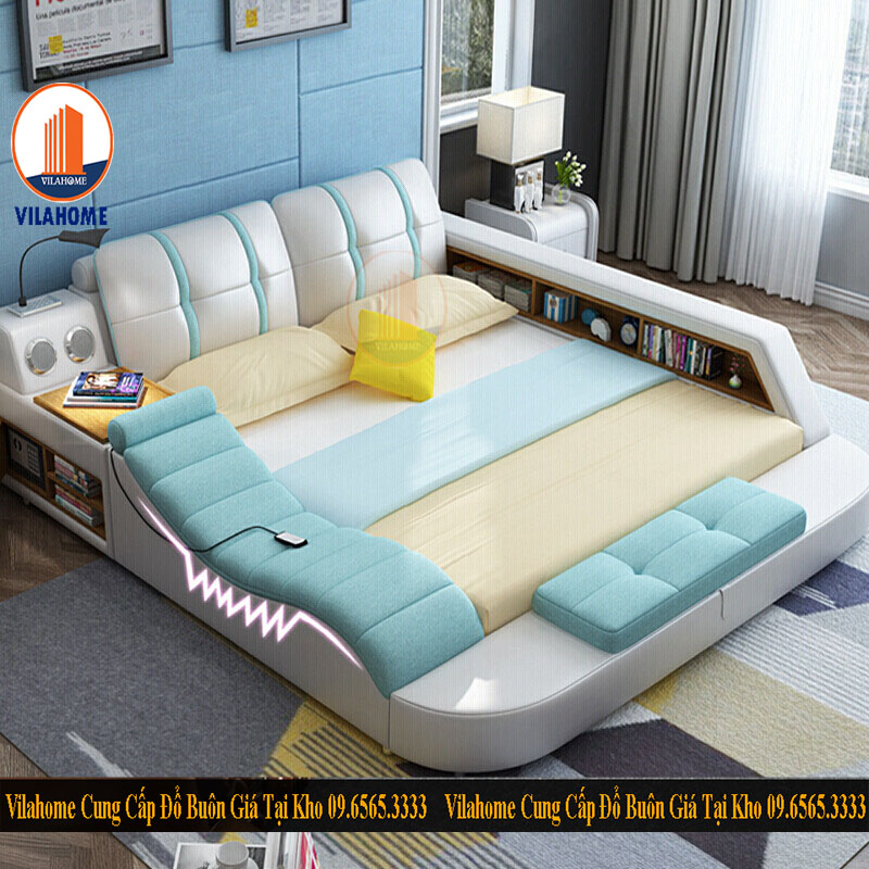 Giường ngủ đa năng Tatami - Giường massage phối màu trắng, xanh nhạt hiện đại hàng nhập khẩu cao cấp