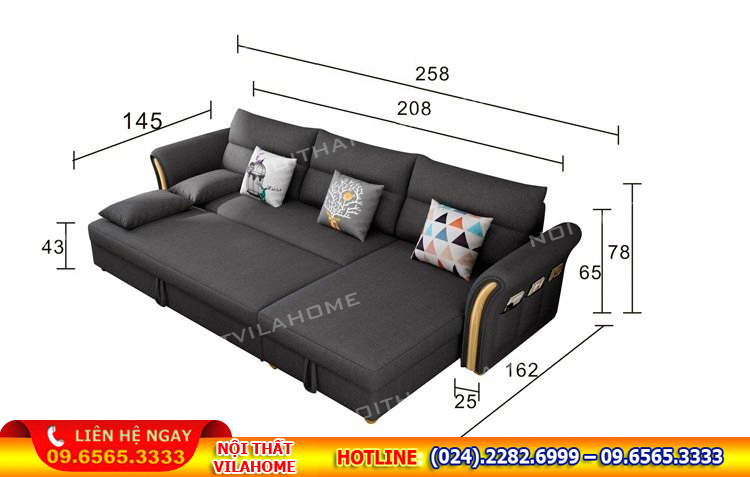kích thước giường sofa góc chữ L