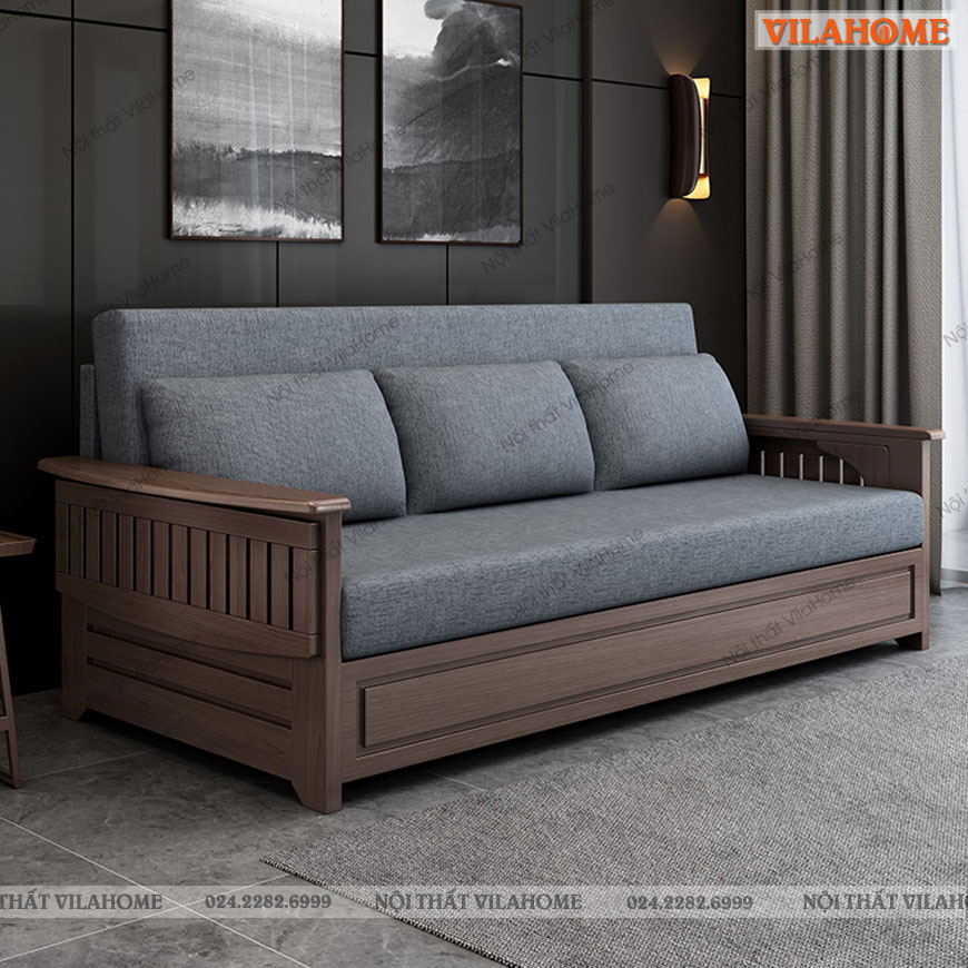 giường gấp thành ghế bằng gỗ sồi 100% tự nhiên