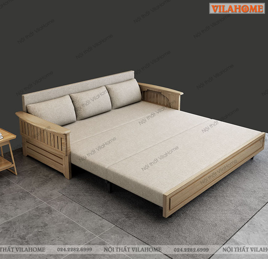 sofa giường ngủ khung gỗ sồi màu tự nhiên  mẫu mới nhất trong năm gs04