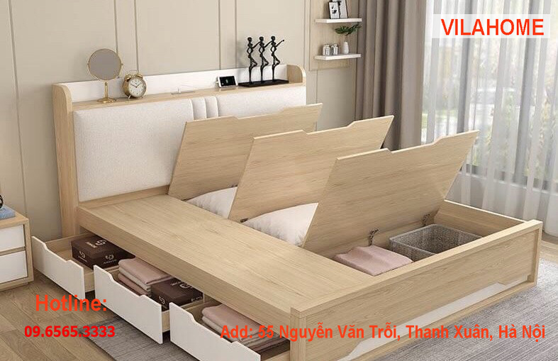Giường ngủ tiện lợi giá rẻ, giường ngủ gỗ đa năng đóng theo yêu cầu tại Vilahome