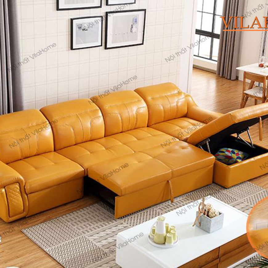 Mẫu sofa giường đẹp bọc da màu cam sang chảnh, tiện nghi tại Hà Nội