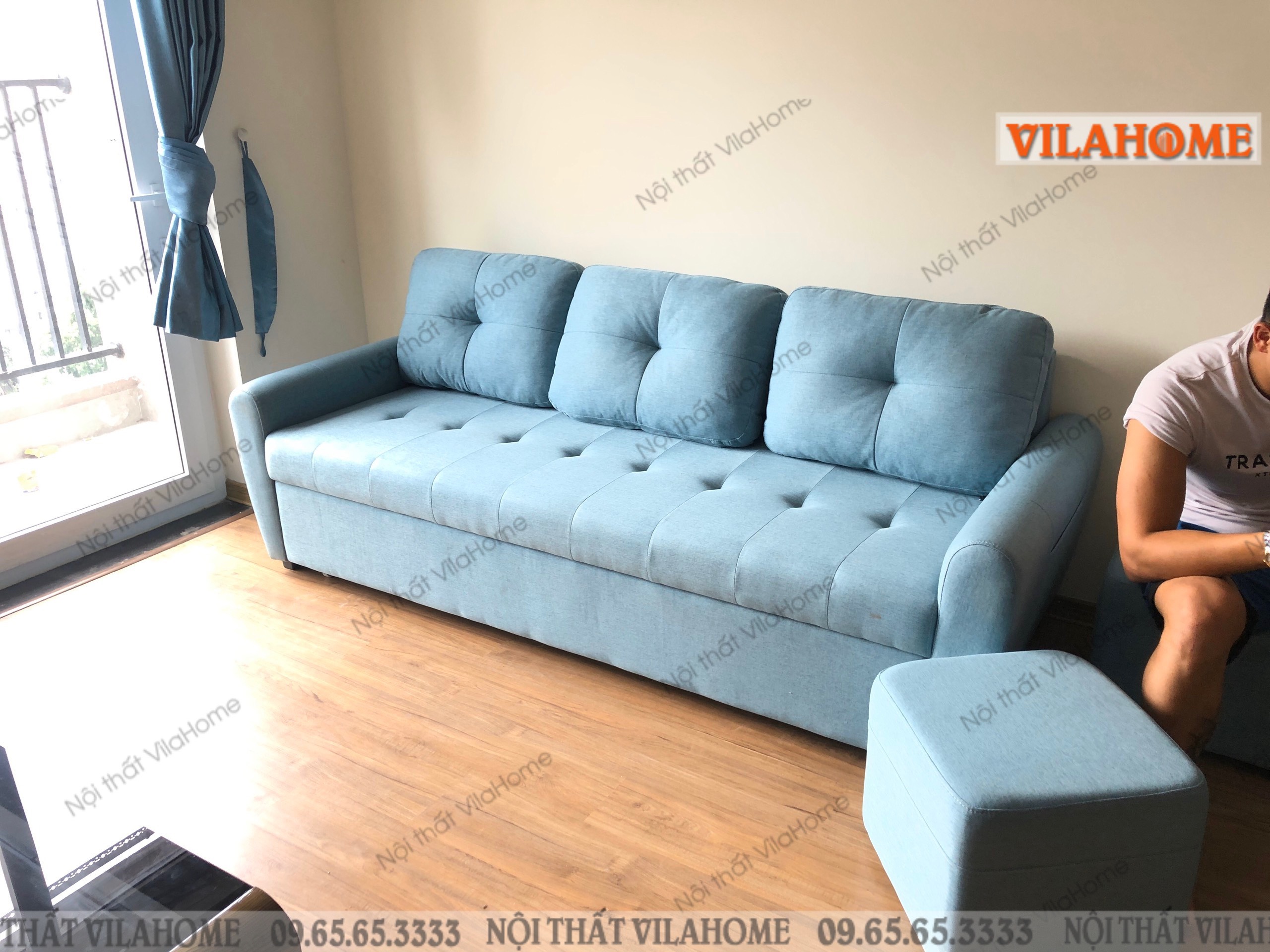 Hình ảnh thực tế mẫu sofa giường VilaHome bàn giao cho khách