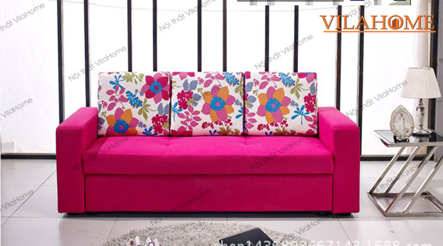 Sofa giường ngủ đa năng màu hồng tạo ấn tượng nổi bật cho không gian