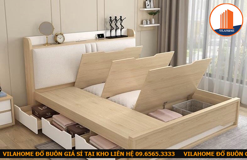 Giường ngủ gỗ đa năng giá rẻ tại Hà Nội, kích thước chất liệu đặt theo yêu cầu