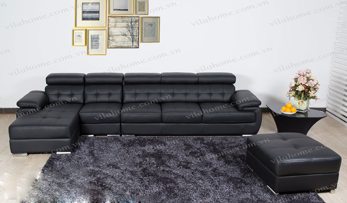 Sofa da thật cao cấp màu đen đơn giản nhưng vô cùng sang trọng, giá rẻ tại Vilahome