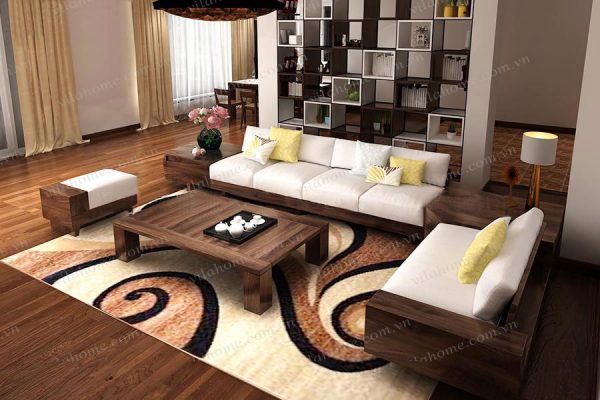 Mẫu sofa từ chất liệu gỗ bóng mượt, tạo cảm giác sang trọng cho ngôi nhà của bạn