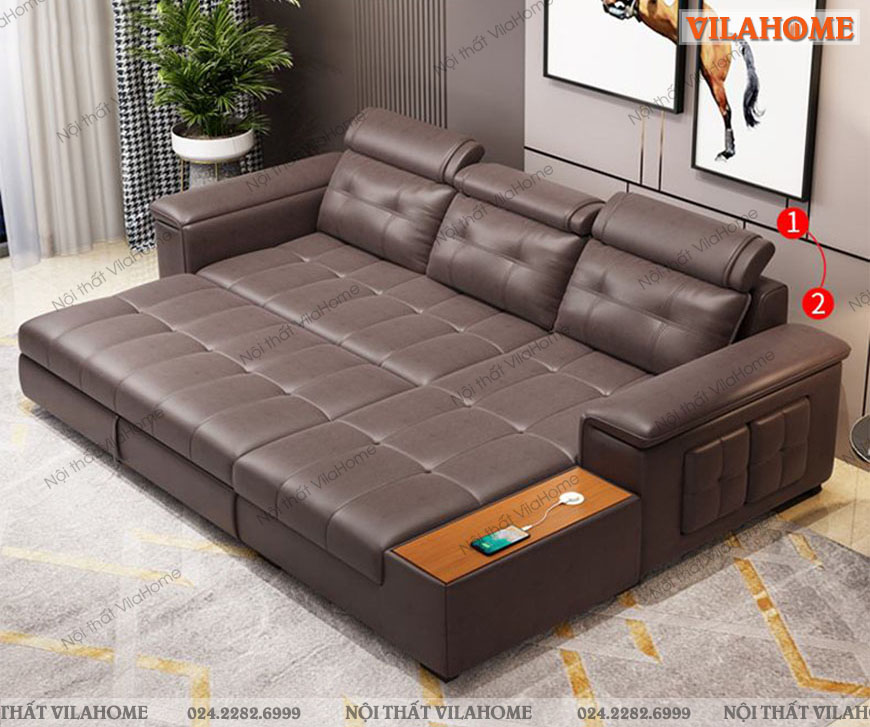 Mẫu ghế sofa làm giường ngủ bọc da màu nâu sang trọng, cao cấp hàng nhập khẩu và sản xuất tại xưởng